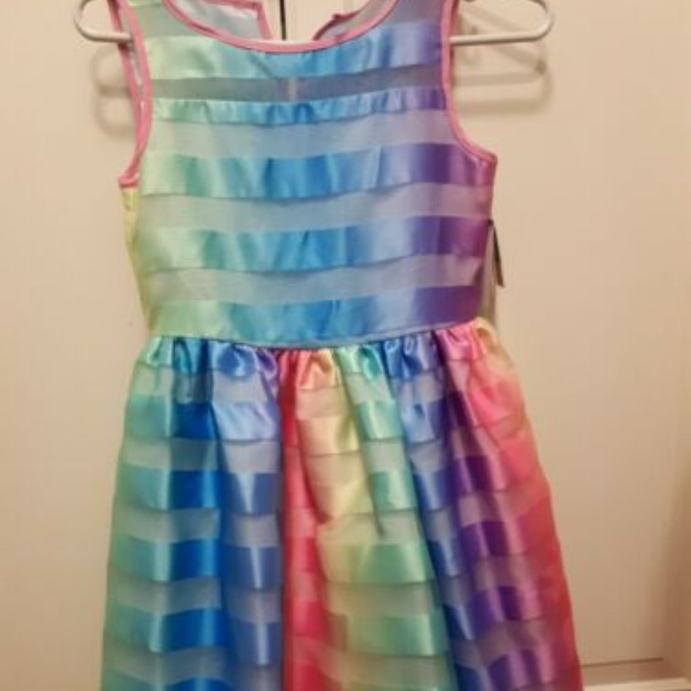 Pastourelle Girls Dress Rainbow stunning pastel A-Line size 12-14 NWT